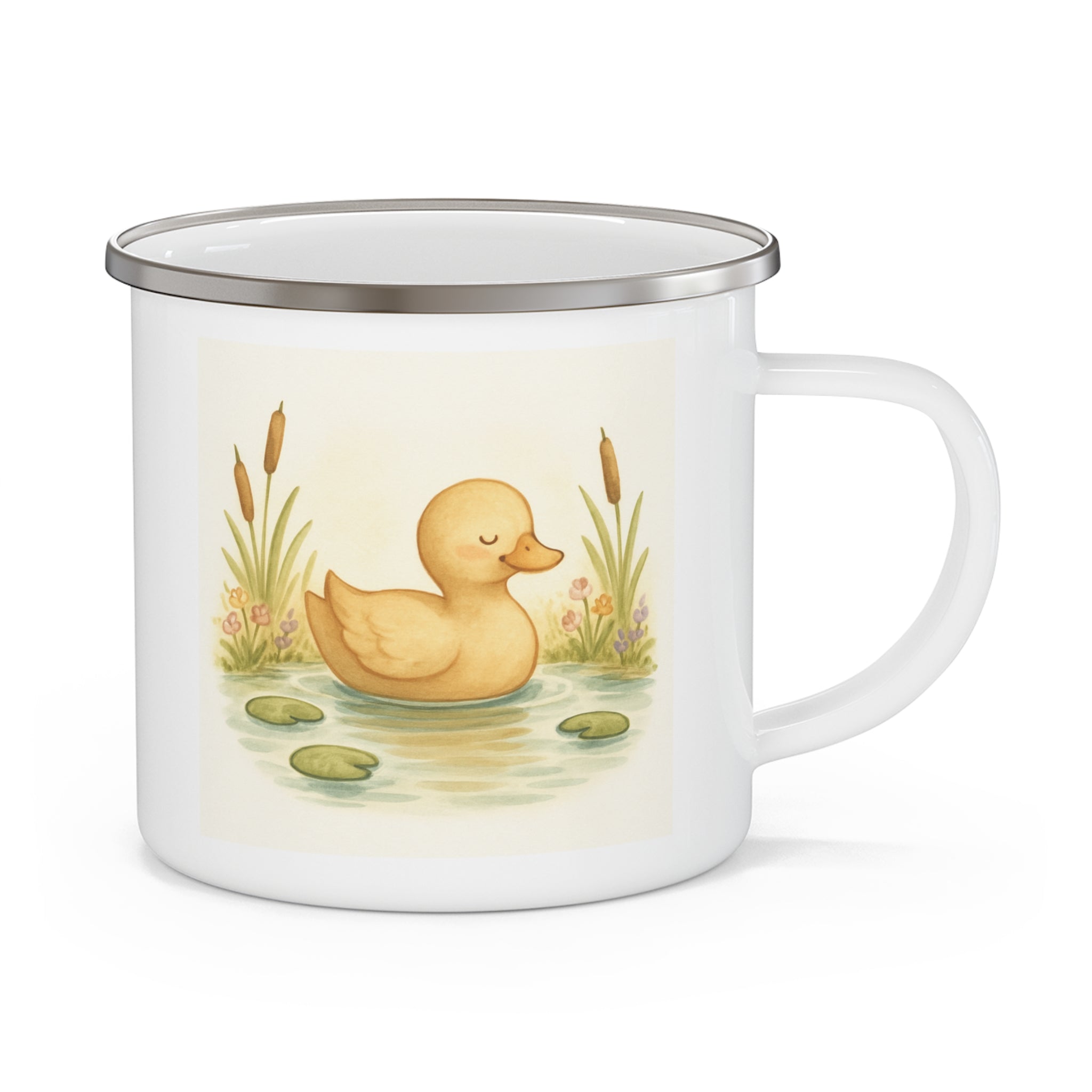 Duck by the Pond Enamel Mug, Cottagecore Farmhouse Cup for Cozy Mornings