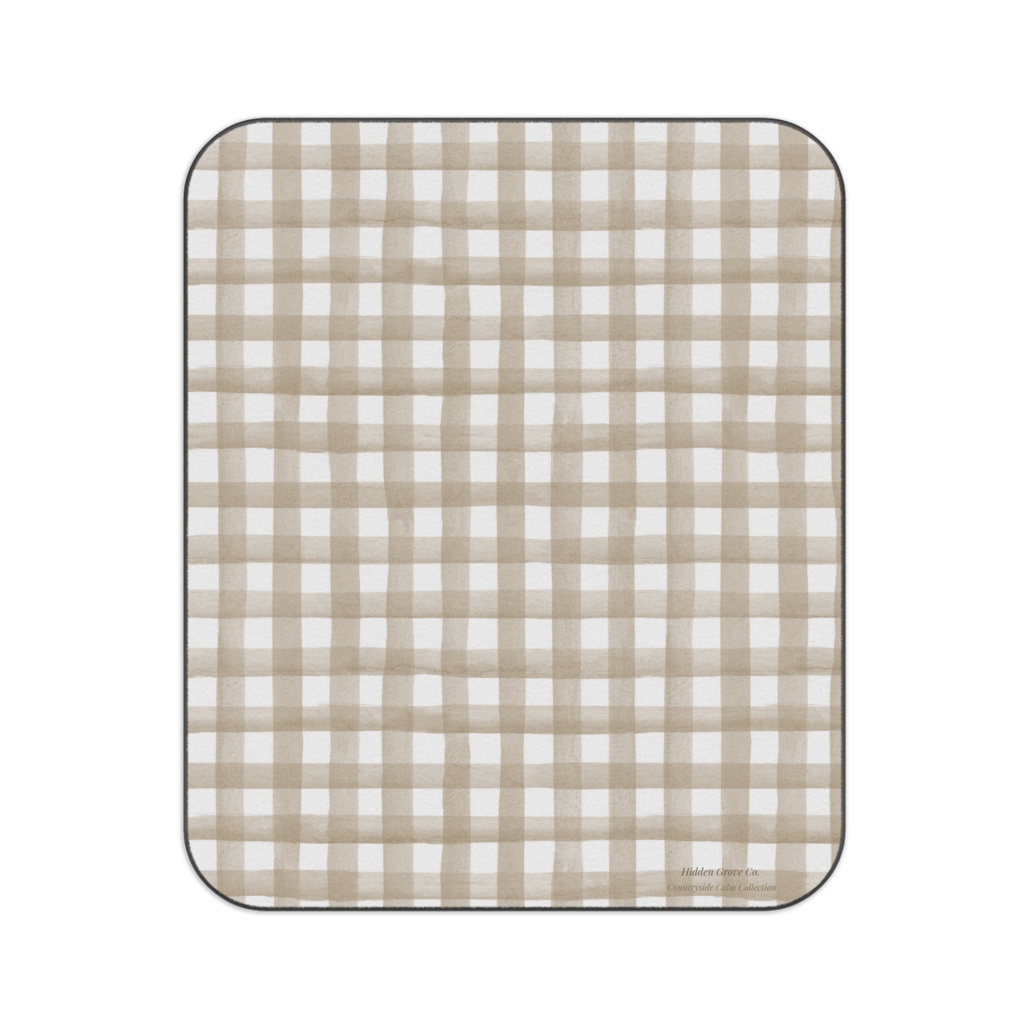Neutral Checkered Picnic Blanket, Foldable Waterproof Outdoor Mat, Cottagecore Aesthetic