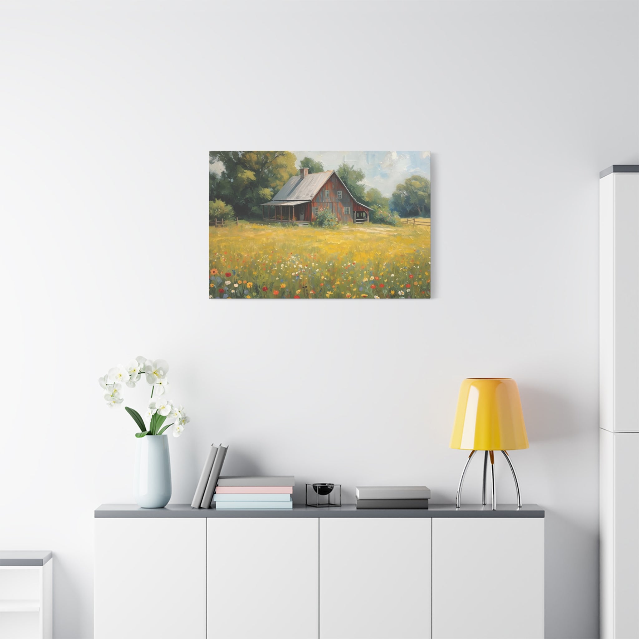 Country Meadow Barn Matte Stretched Canvas Print