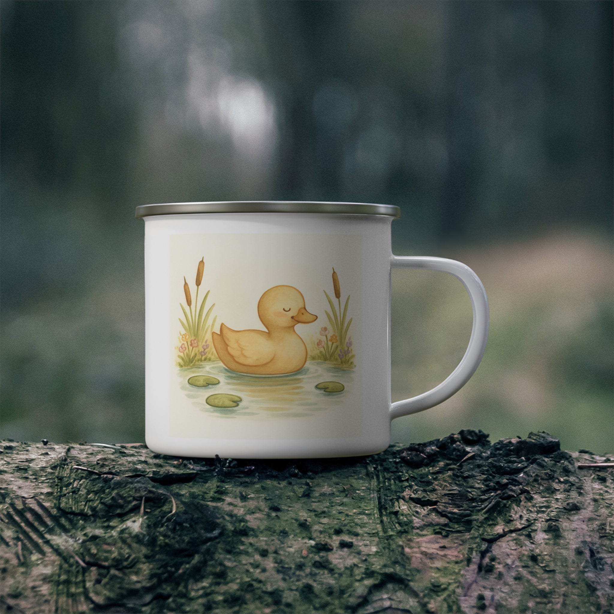 Duck by the Pond Enamel Mug, Cottagecore Farmhouse Cup for Cozy Mornings