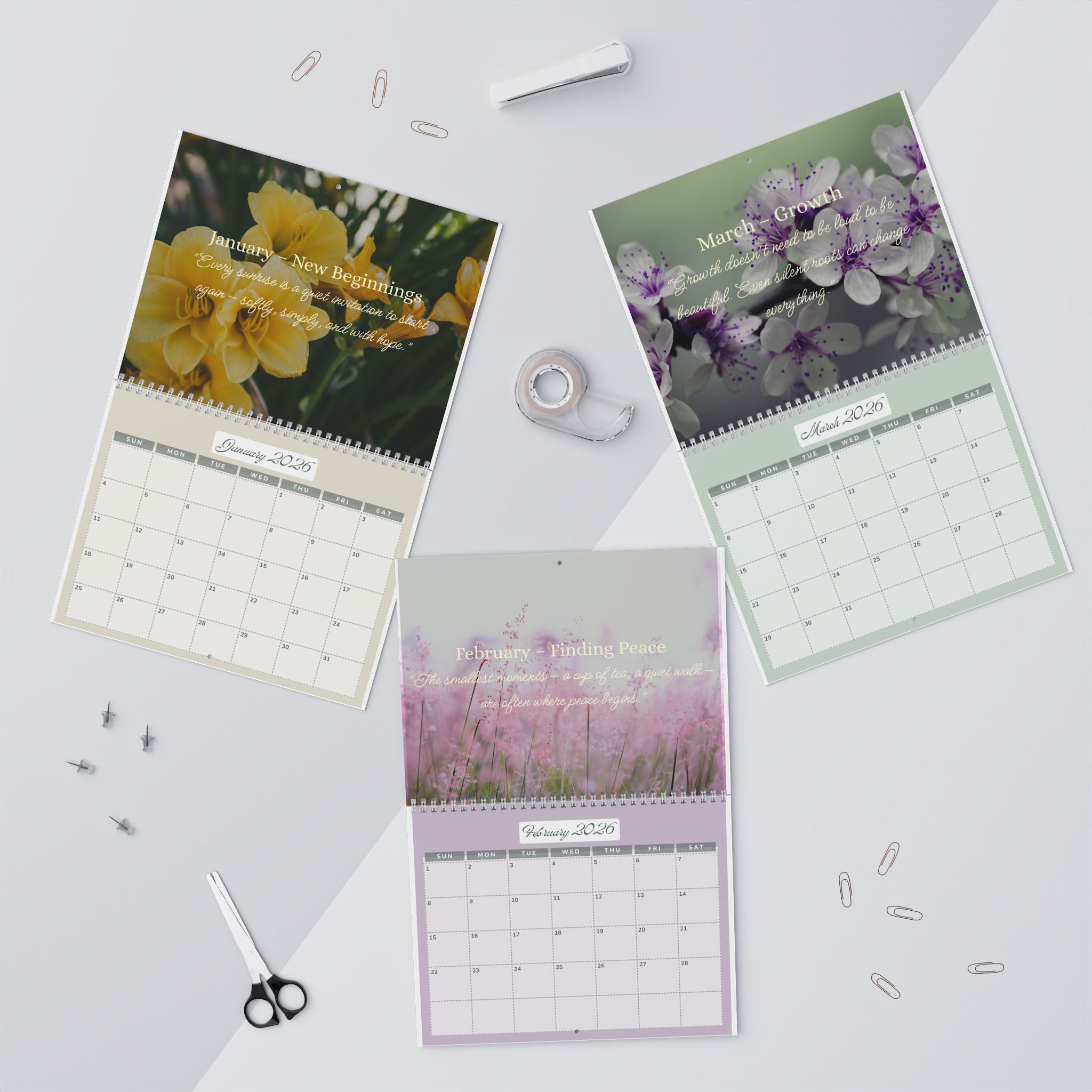Countryside Wall Calendar, Floral Cottagecore Year, Nature Lover Planner, Flower Garden Organizer, Farmhouse Monthly Dates