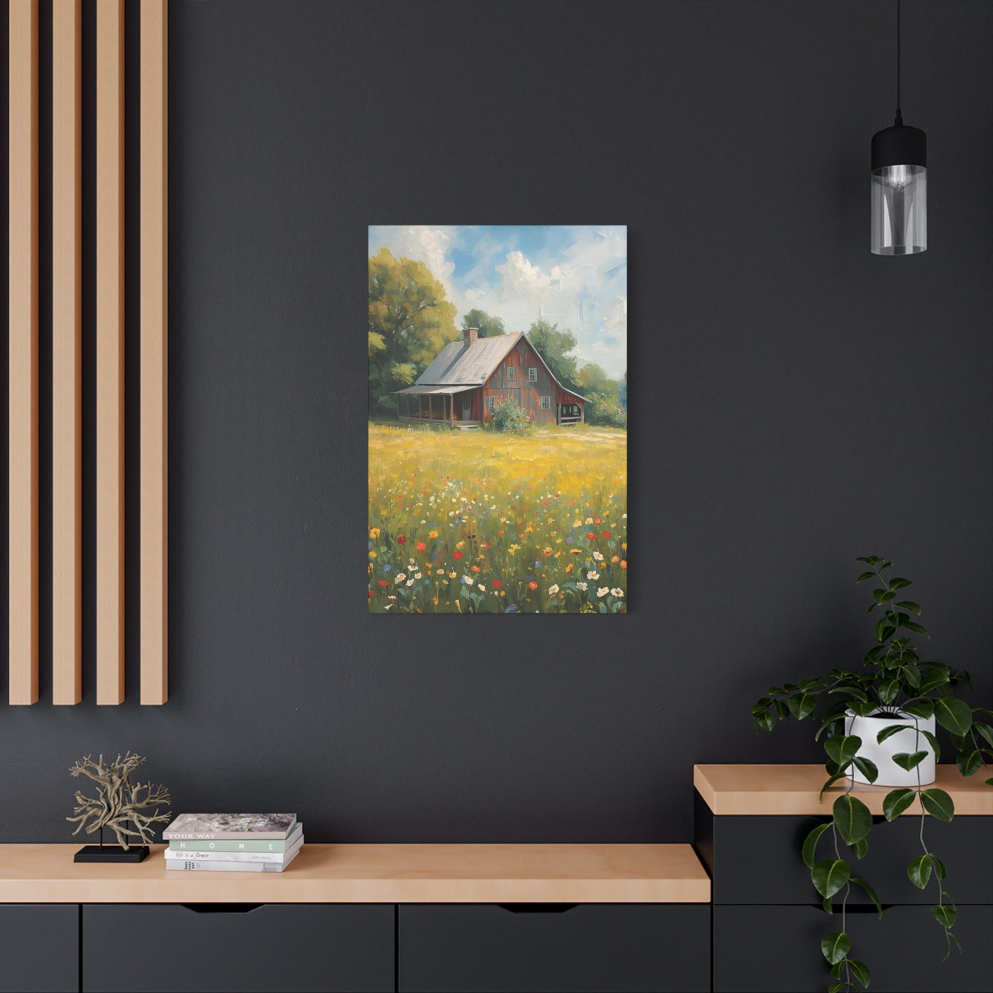 Country Meadow Barn Matte Stretched Canvas Print