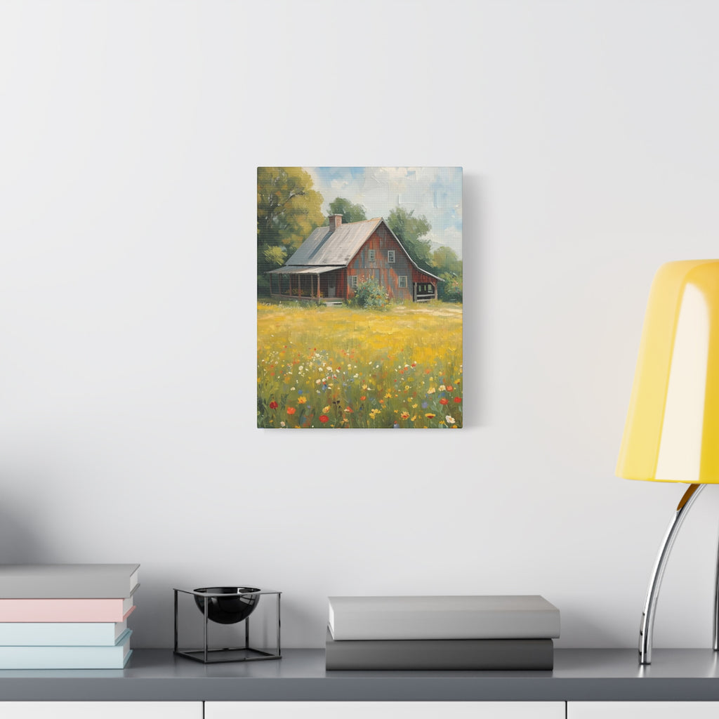 Country Meadow Barn Matte Stretched Canvas Print