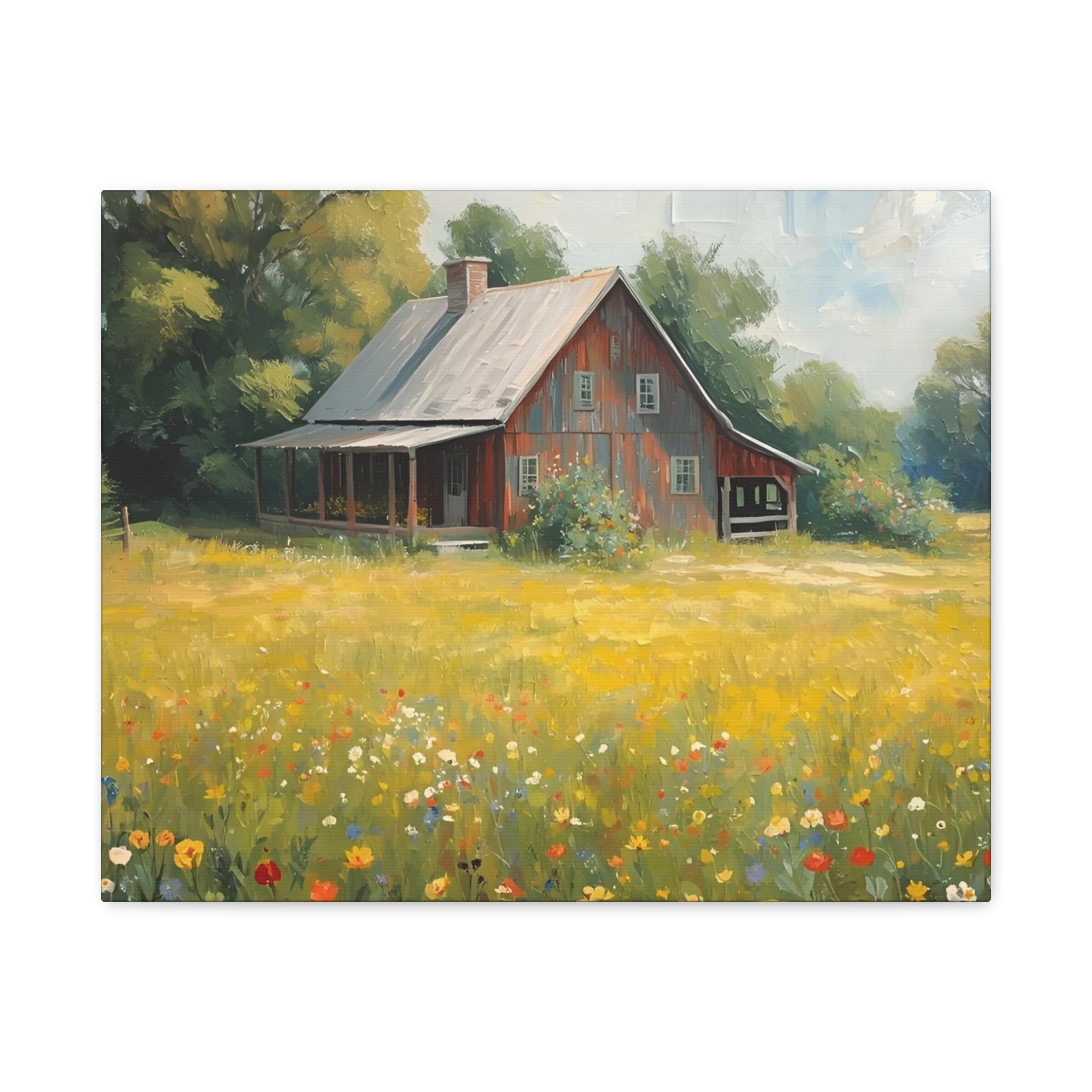 Country Meadow Barn Matte Stretched Canvas Print