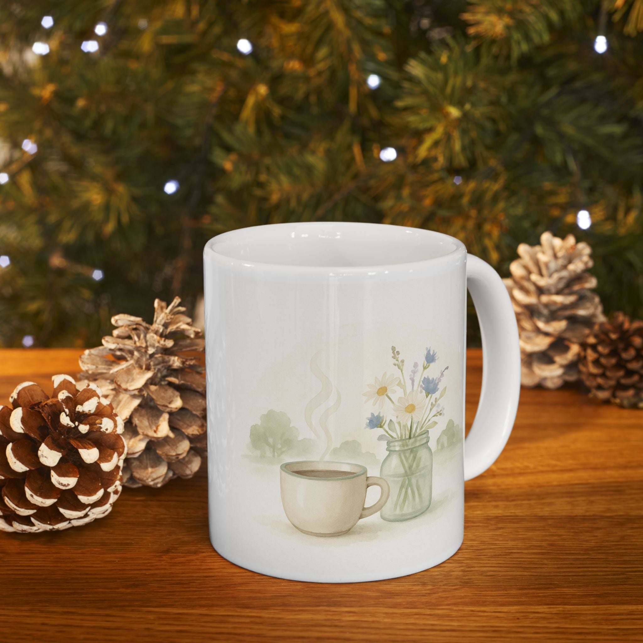 Ceramic Mug, Cottagecore Lover Gift, Sage Green Coffee Mug, 11oz 15oz