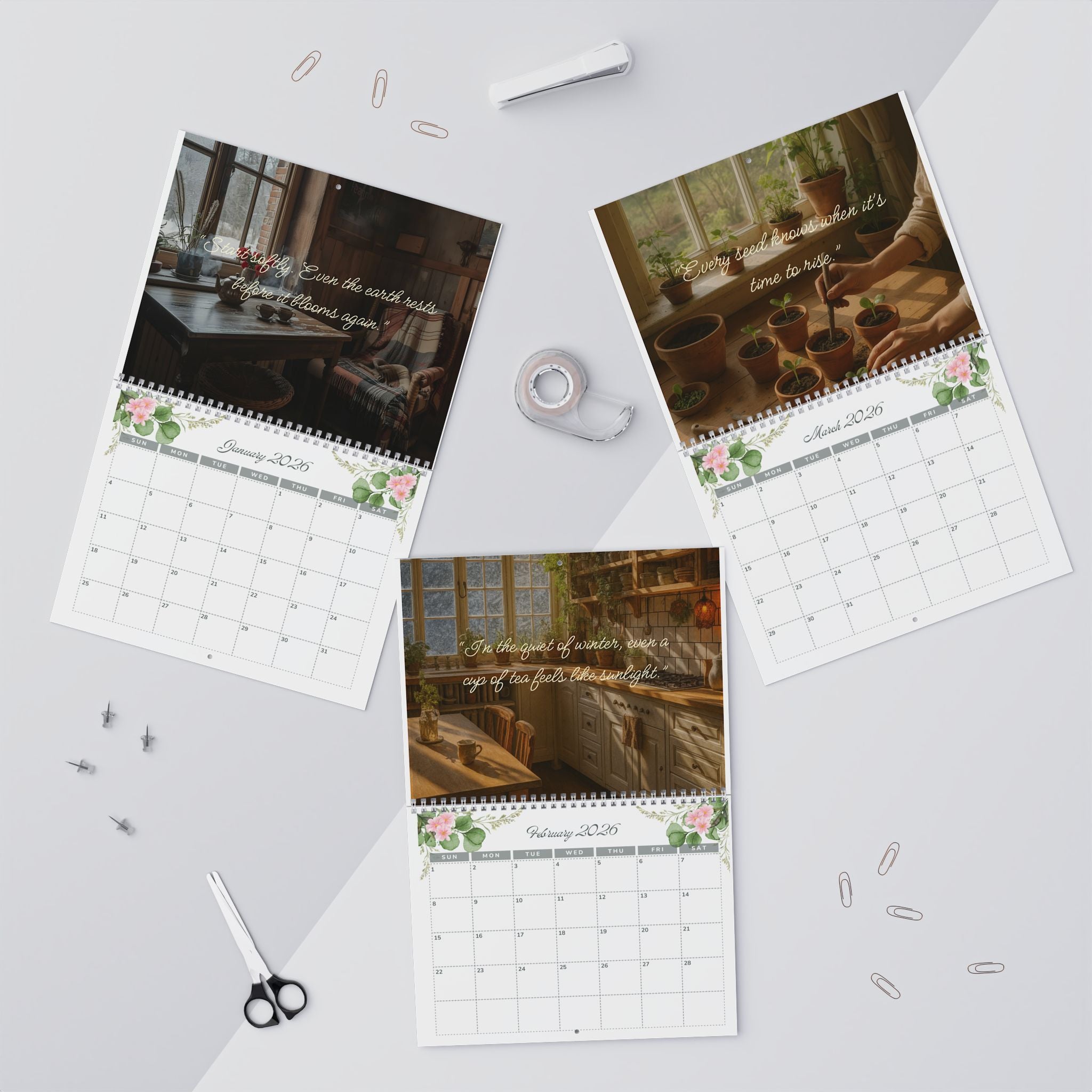 Cottagecore Wall Calendar, Farmhouse Wall Calendar, Nature Calendar, Rustic Calendar, Monthly Planner