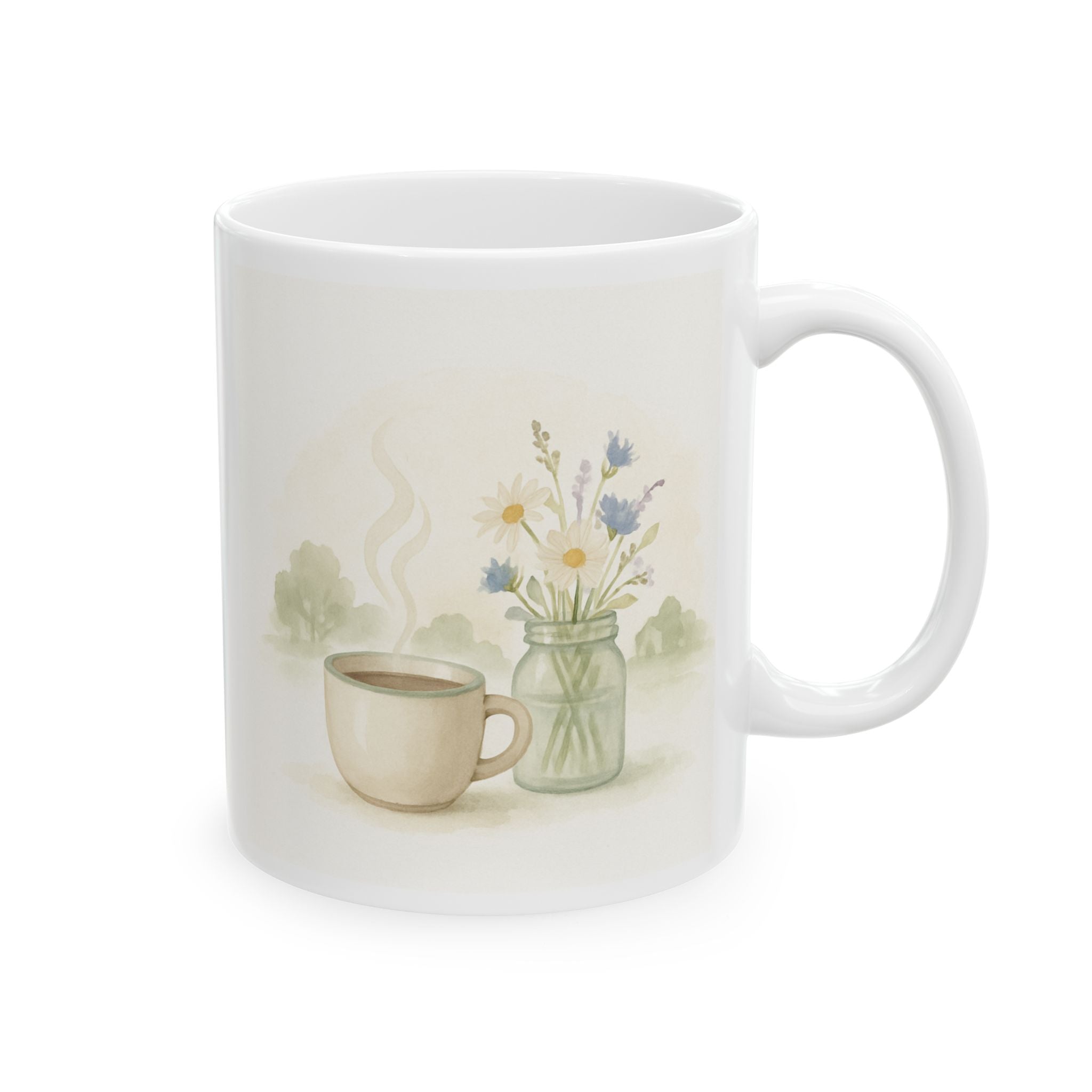 Ceramic Mug, Cottagecore Lover Gift, Sage Green Coffee Mug, 11oz 15oz