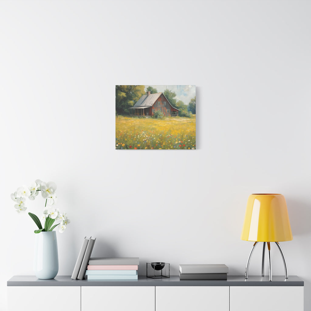 Country Meadow Barn Matte Stretched Canvas Print