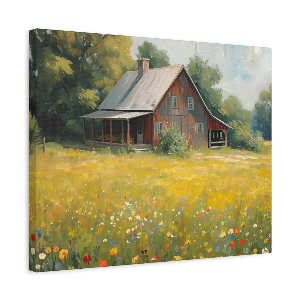 Country Meadow Barn Matte Stretched Canvas Print