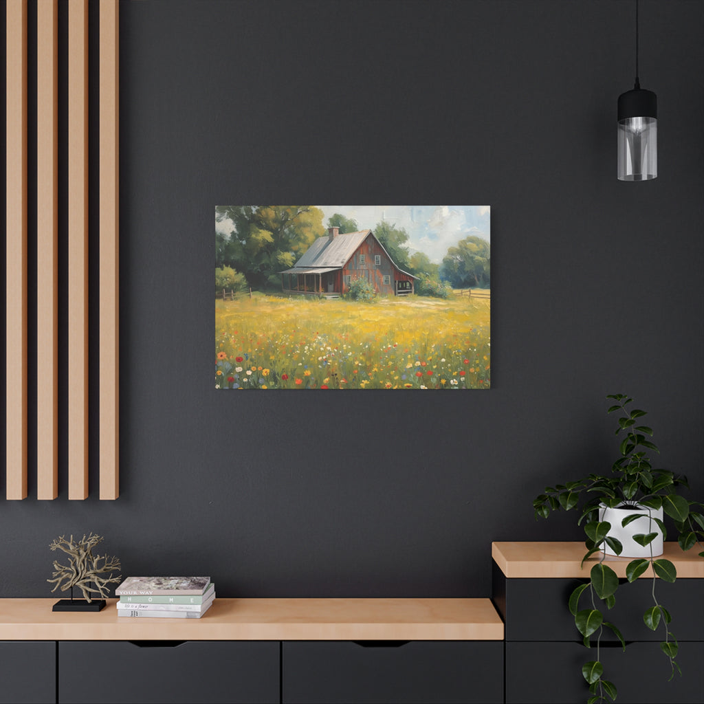 Country Meadow Barn Matte Stretched Canvas Print