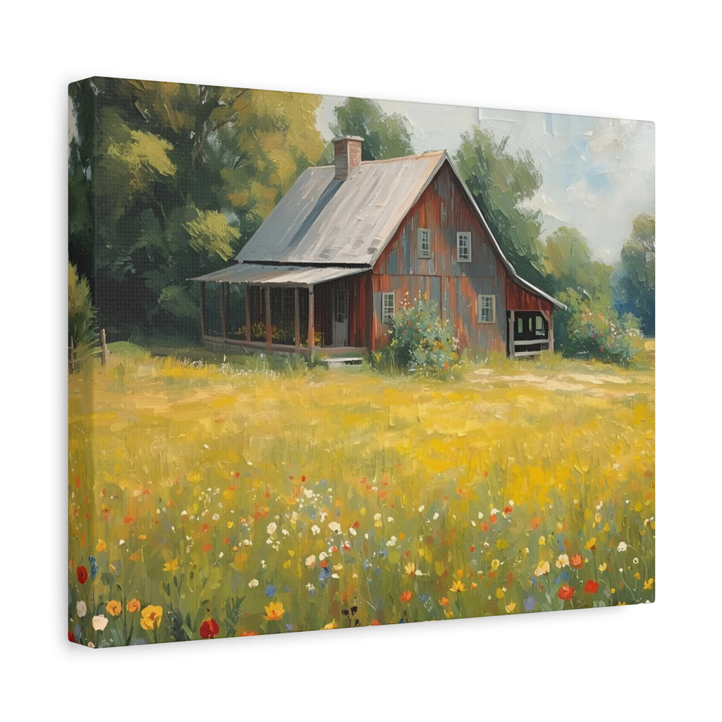 Country Meadow Barn Matte Stretched Canvas Print