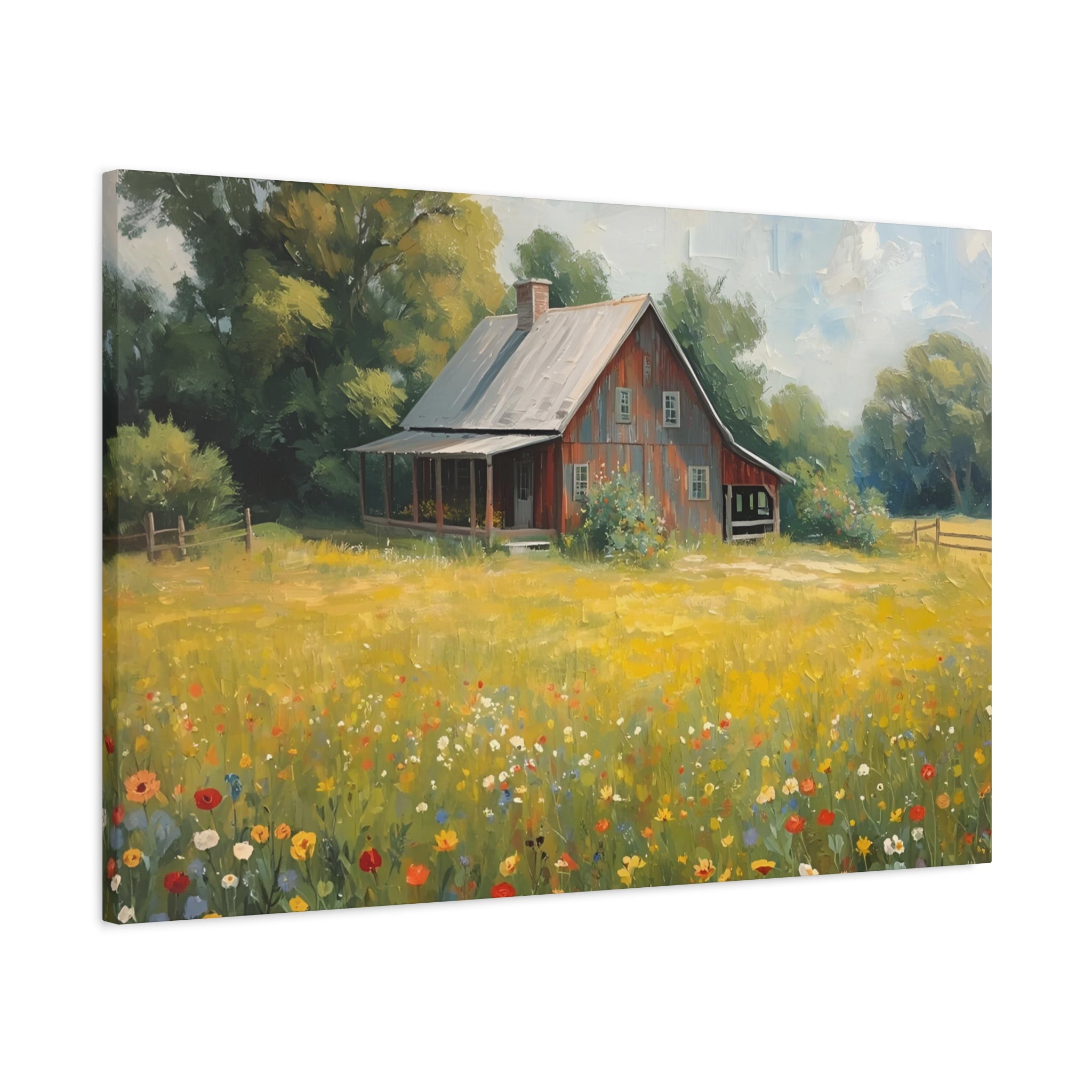 Country Meadow Barn Matte Stretched Canvas Print