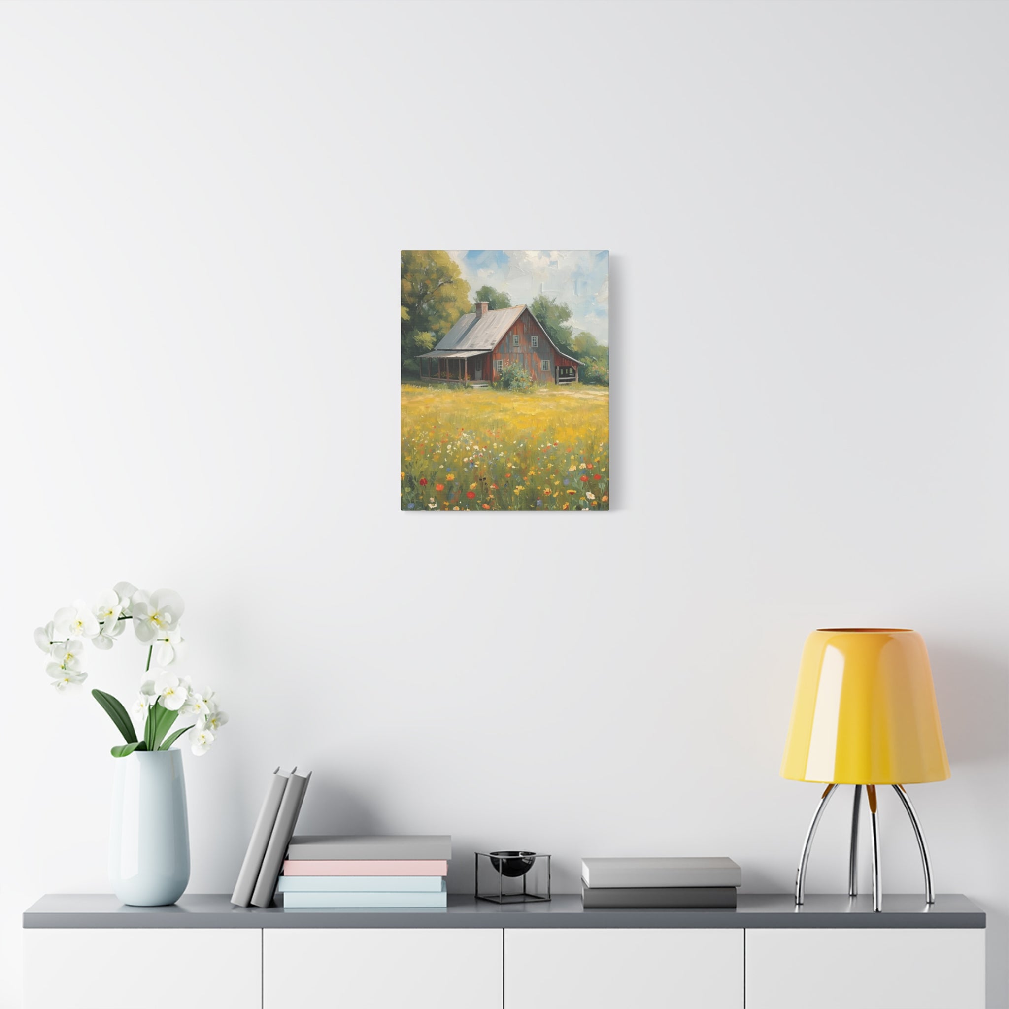 Country Meadow Barn Matte Stretched Canvas Print