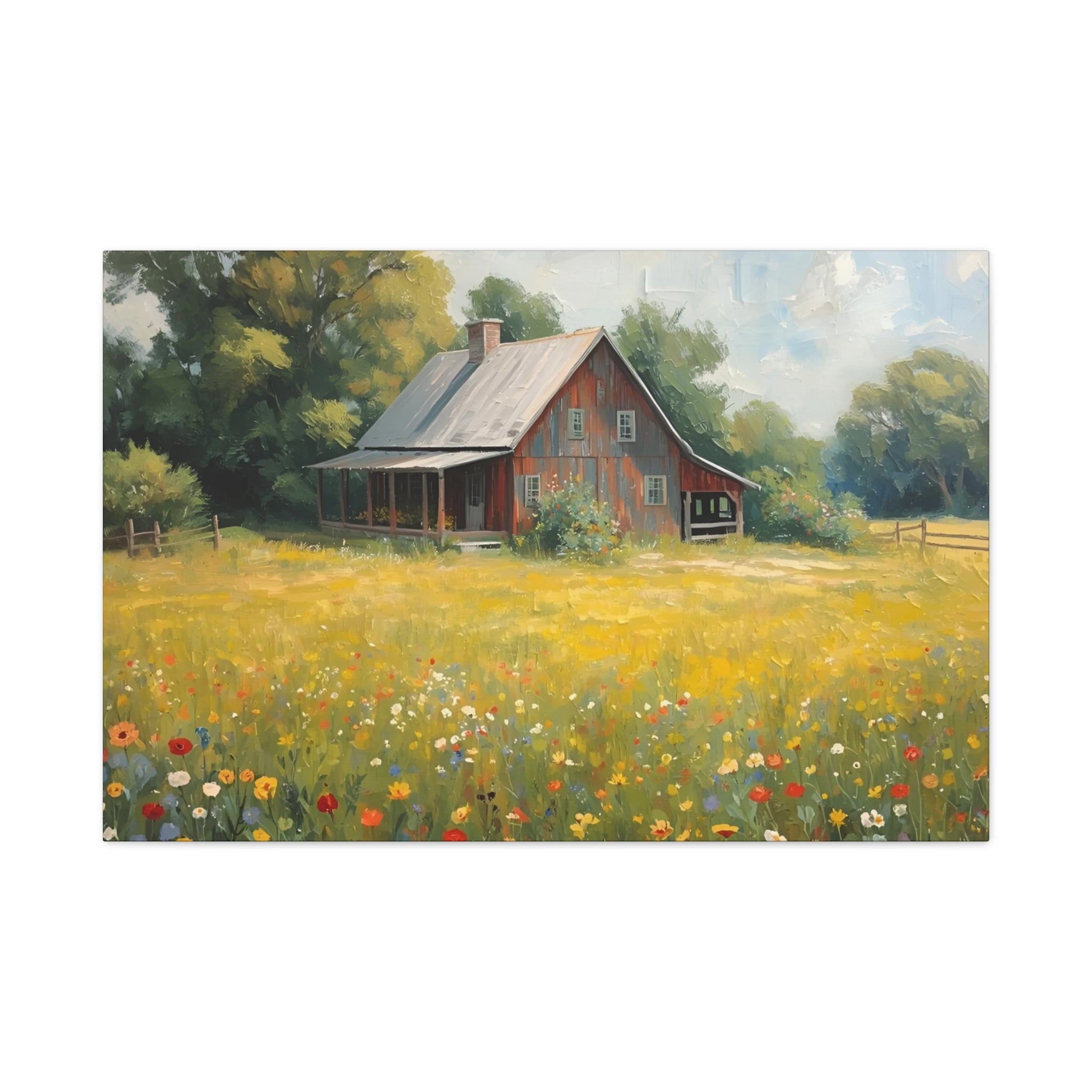 Country Meadow Barn Matte Stretched Canvas Print
