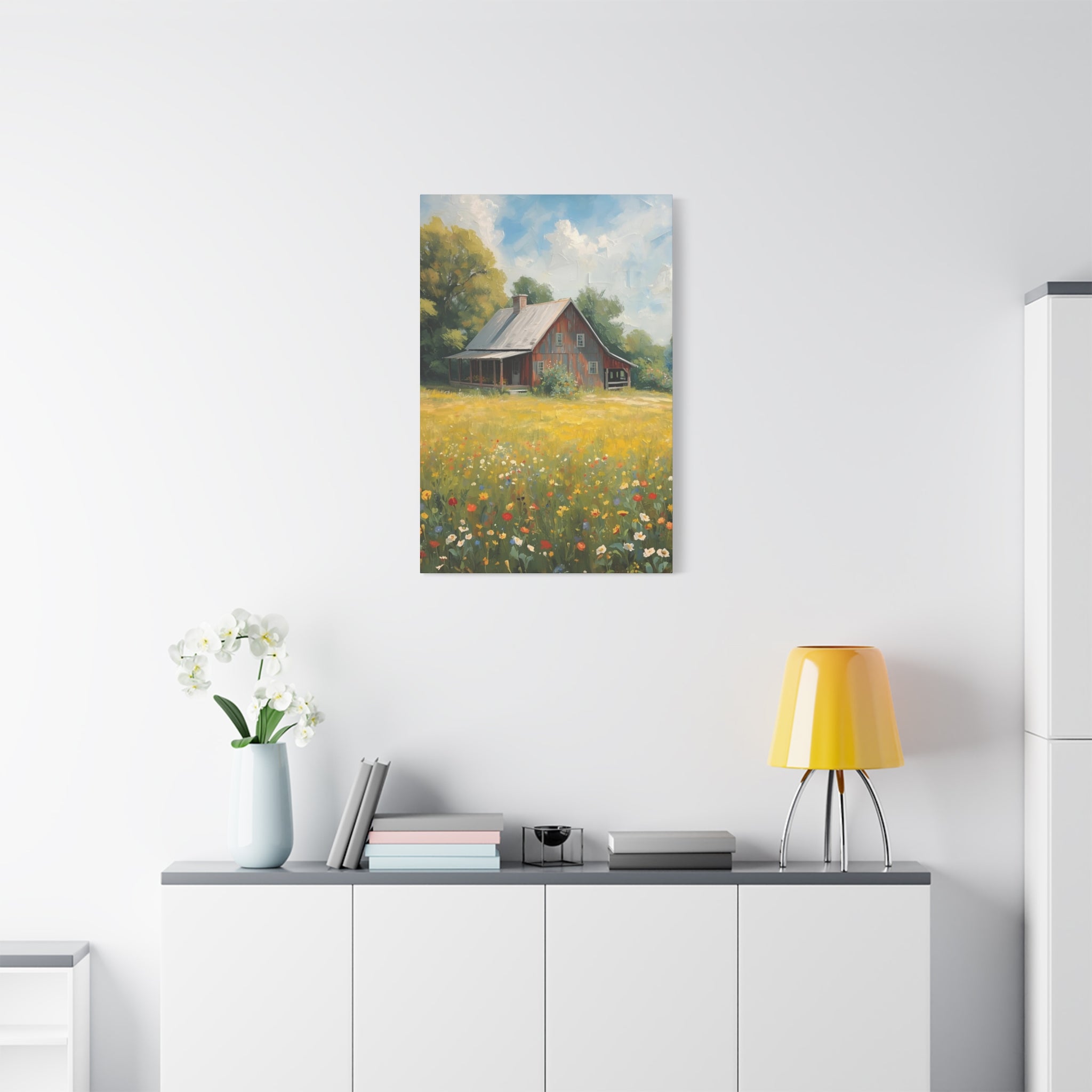 Country Meadow Barn Matte Stretched Canvas Print