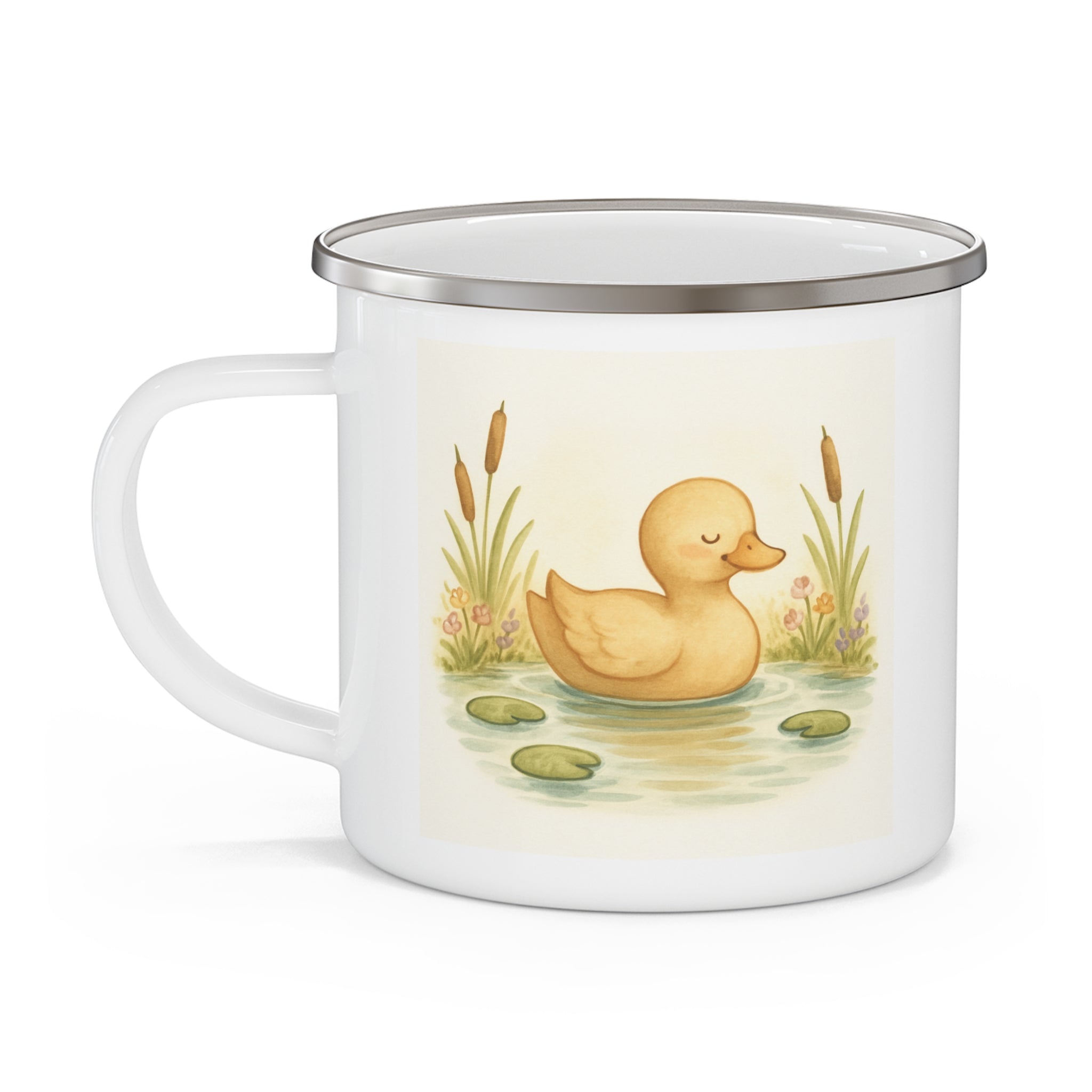Duck by the Pond Enamel Mug, Cottagecore Farmhouse Cup for Cozy Mornings