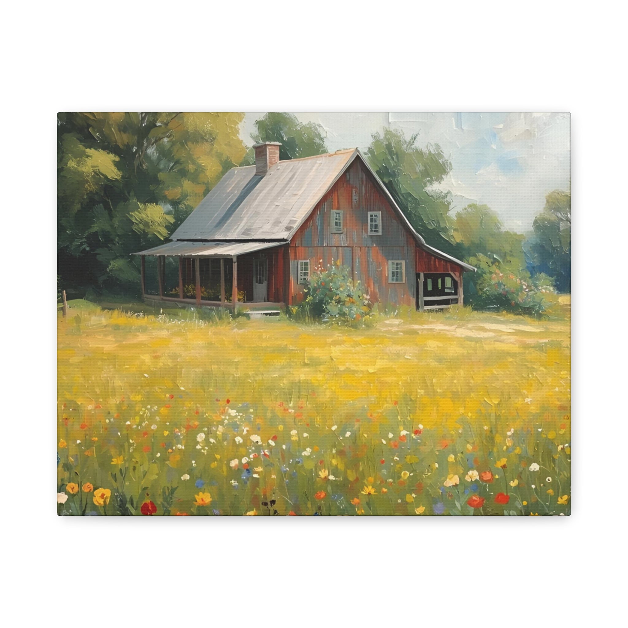 Country Meadow Barn Matte Stretched Canvas Print