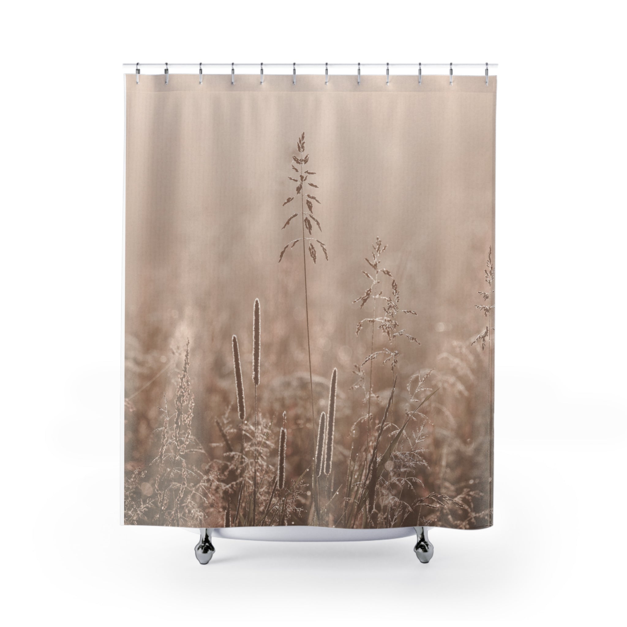 Neutral Botanical Shower Curtain – Rustic Cottagecore Bathroom Decor, Boho Shower Curtain