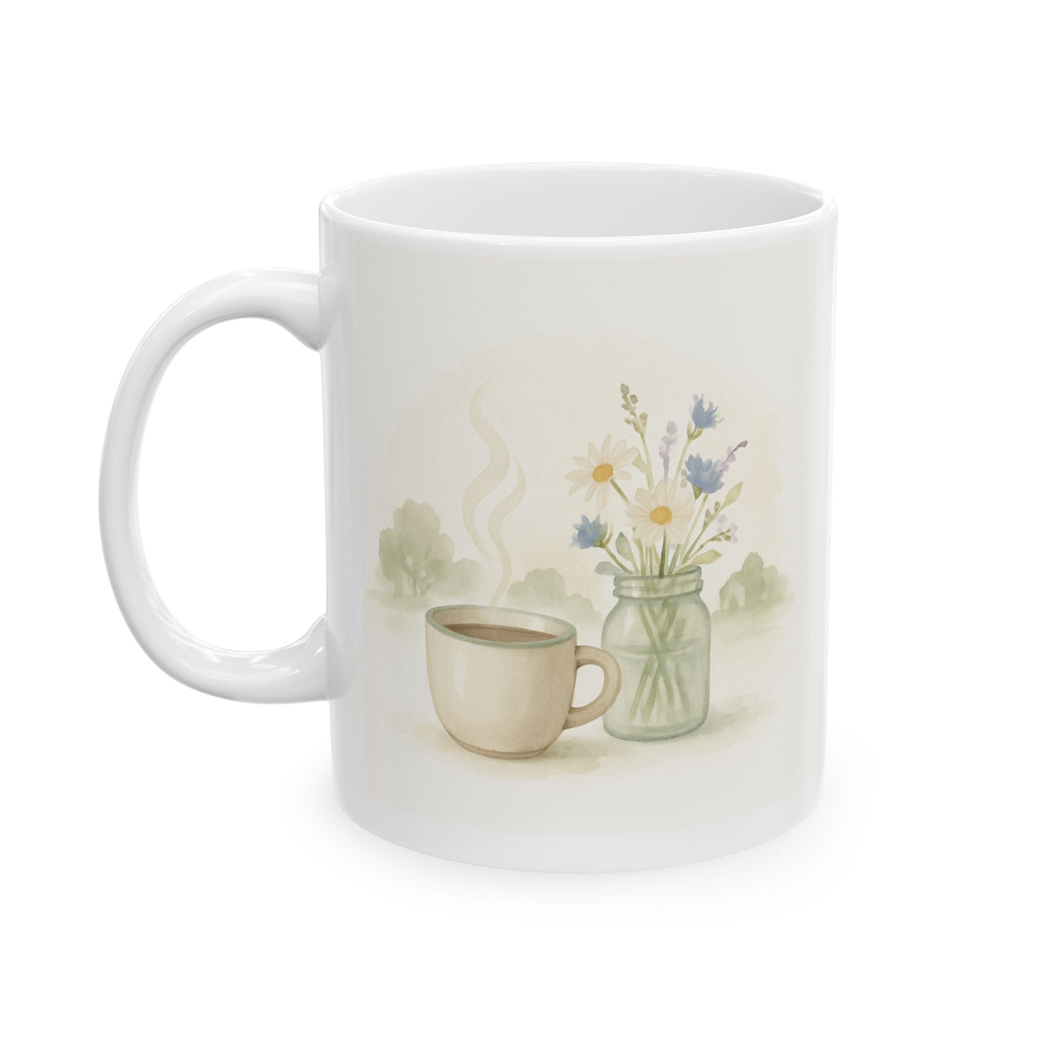 Ceramic Mug, Cottagecore Lover Gift, Sage Green Coffee Mug, 11oz 15oz
