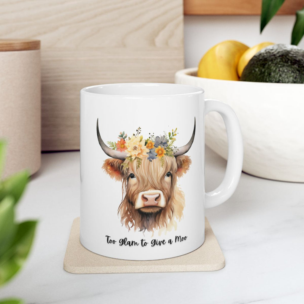 Ceramic Mug, Highland Cow Mug, Funny Mug, Farmhouse Kitchen Decor, Cow Lover Gift, Coffee Cup, Tea Mug, Gift for Her, Kitchen Drinkware
