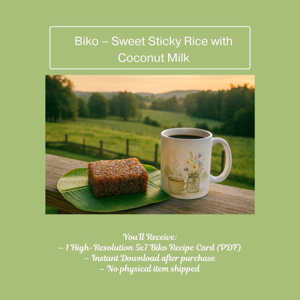 Biko Recipe Card | Filipino Sweet Rice Cake | 5x7 Printable | Hidden Grove Recipe Collection