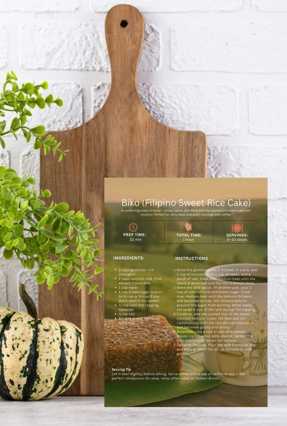 Biko Recipe Card | Filipino Sweet Rice Cake | 5x7 Printable | Hidden Grove Recipe Collection